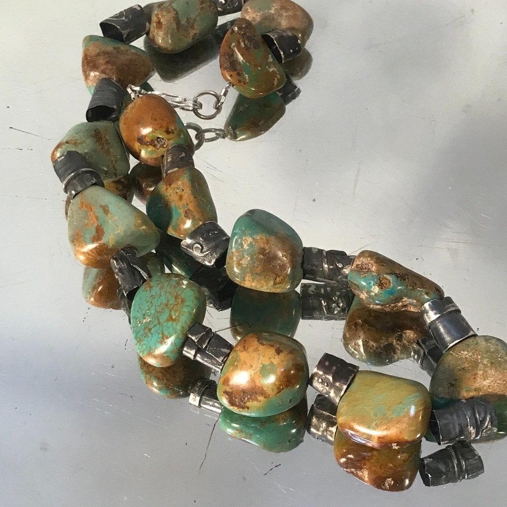 Crescent Valley Turquoise Chunky Necklace Sterling Silver Sustainable 925 - Picture 6 of 11